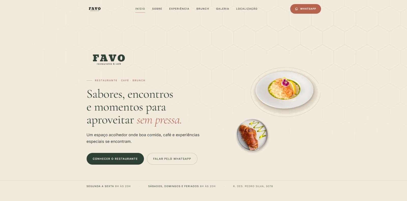 Landing page do FAVO Restaurante & Café
